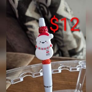 Festive Snowman Bear Kids Or Adult Pen - White and Red Color With Bling